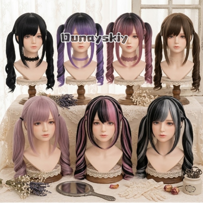 Cosplay Anime Black Hair - Perruque synthétique dégradée rose à noir